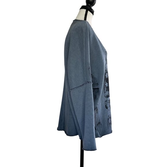 Distressed Raw Hem Womens Top Cotton Long Sleeve Made In Italy Size 3 Relaxed‎ - Picture 3 of 8